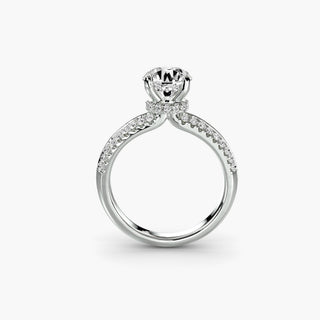 LabGrownDiamonds.com knife-edge pavé engagement ring with round center, wrap hidden halo, and white gold setting, front view