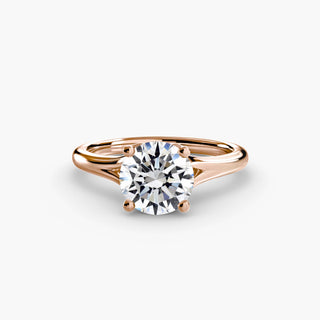 Split shank engagement ring setting with a solitaire round lab grown diamond on a rose gold band. || #metal_rose gold #diamond shape_round