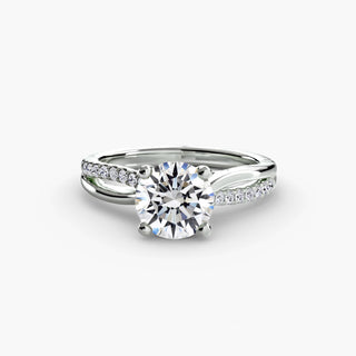 LabGrownDiamonds.com twisted half pavé round engagement ring setting in white gold, showcasing intricate twisted band design.