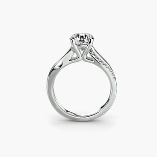 LabGrownDiamonds.com Twisted Half Pavé Round Engagement Ring setting with a white gold band, showcasing intricate twisted design from the front.