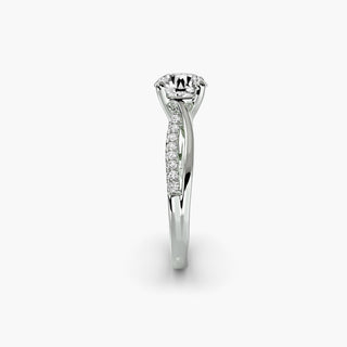 LabGrownDiamonds.com twisted half pavé round engagement ring setting with detailed side view in white gold.