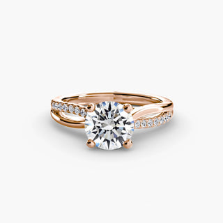LabGrownDiamonds.com twisted half pavé round engagement ring setting with intricate twisted band design and pave detailing.