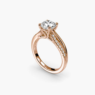 LabGrownDiamonds.com twisted half pavé round engagement ring setting, shown from four angles with intricate twisted band design.