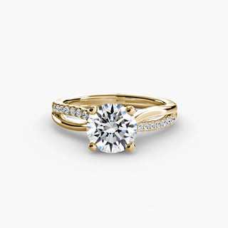 LabGrownDiamonds.com twisted half pavé round engagement ring setting with yellow gold finish, showcasing intricate design and craftsmanship.