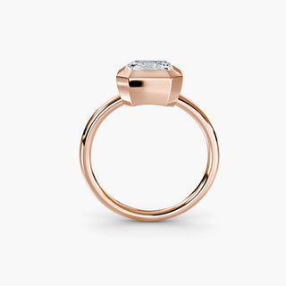 Bezel solitaire engagement ring setting in rose gold, side profile view with an asscher-cut lab grown diamond. || #metal_rose gold #diamond shape_asscher
