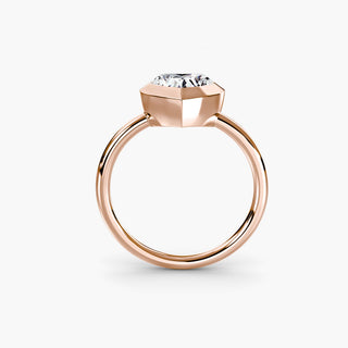 Bezel solitaire engagement ring setting in rose gold, side profile view with a heart-shaped lab grown diamond. || #metal_rose gold #diamond shape_heart