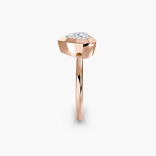 Bezel solitaire engagement ring setting in rose gold showing the band profile, with a heart-shaped lab grown diamond. || #metal_rose gold #diamond shape_heart