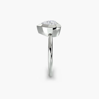 Bezel solitaire engagement ring setting in white gold showing the band profile, with a heart-shaped lab grown diamond. || #metal_white gold|platinum #diamond shape_heart