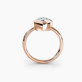 Bezel solitaire engagement ring setting in rose gold, side profile view with a marquise-cut lab grown diamond. || #metal_rose gold #diamond shape_marquise