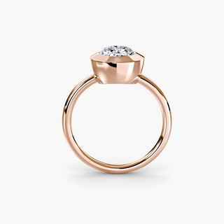Bezel solitaire engagement ring setting in rose gold, side profile view with an oval-cut lab grown diamond. || #metal_rose gold #diamond shape_oval