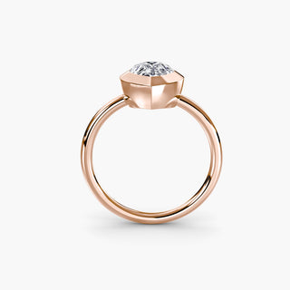 Bezel solitaire engagement ring setting in rose gold, side profile view with a pear-shaped lab grown diamond. || #metal_rose gold #diamond shape_pear