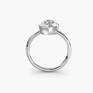 Bezel solitaire engagement ring setting in white gold, side profile view with a pear-shaped lab grown diamond. || #metal_white gold|platinum #diamond shape_pear