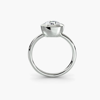 LabGrownDiamonds.com bold bezel solitaire engagement ring setting with round diamond in white gold, front view.