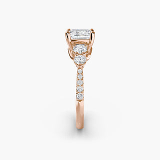 LabGrownDiamonds.com five-stone pavé trellis engagement ring setting with side view showcasing sparkling asscher-cut accents.