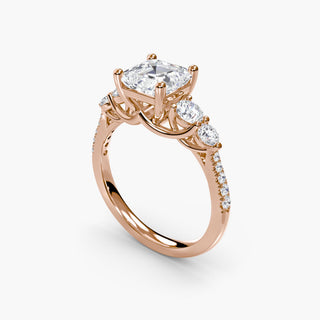 LabGrownDiamonds.com five stone pavé trellis engagement ring setting with asscher-cut center stones, shown from four angles.