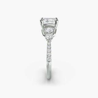 Five stone pavé trellis engagement ring setting with lab-grown diamonds, featuring an asscher cut design in white gold.