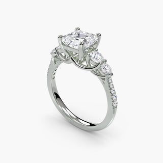 Five stone pavé trellis engagement ring setting with lab-grown diamonds, shown from four angles in white gold.
