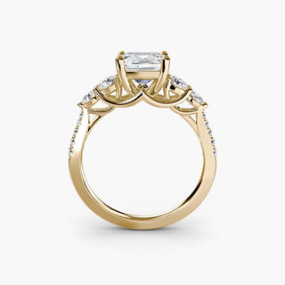 LabGrownDiamonds.com five stone pavé trellis engagement ring setting with asscher-cut diamonds, gold band, front view