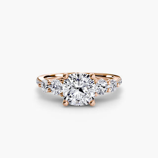 LabGrownDiamonds.com five-stone pavé trellis engagement ring setting with cushion-shaped design, showcasing sparkling diamond accents.