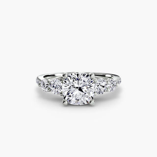 LabGrownDiamonds.com five-stone pavé trellis engagement ring setting with cushion-cut center, white gold band, and detailed craftsmanship.