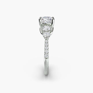 LabGrownDiamonds.com five stone pavé trellis engagement ring setting with cushion-cut center in white gold, side view.