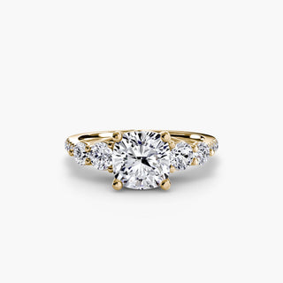 LabGrownDiamonds.com five-stone pavé trellis engagement ring setting with cushion-cut center stone and intricate metalwork.