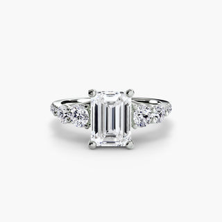 Five stone pavé trellis engagement ring setting in white gold with lab-grown diamonds, seen from a downward angle.