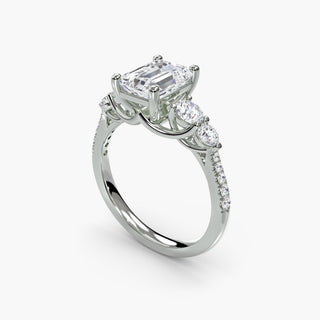 LabGrownDiamonds.com five-stone pavé trellis engagement ring setting in white gold, showcasing detailed craftsmanship from multiple angles.