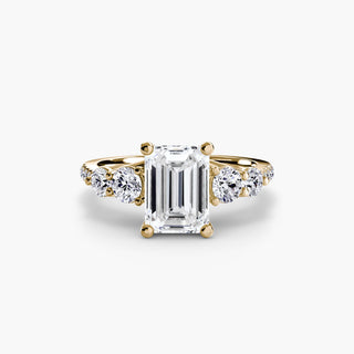 Gold setting for Five Stone Pavé Trellis Engagement Ring featuring lab-grown diamonds with emerald accents.