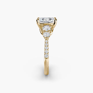 Five stone pavé trellis engagement ring setting with emerald cut diamonds, crafted by LabGrownDiamonds.com.