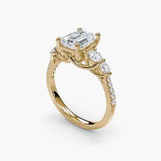 LabGrownDiamonds.com Five Stone Pavé Trellis Engagement Ring setting with emerald-cut diamonds, shown from four angles.