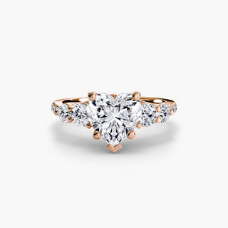 Five stone pavé trellis engagement ring setting with heart-shaped design, featuring lab-grown diamond accents.