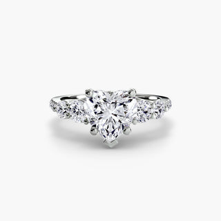 LabGrownDiamonds.com five-stone pavé trellis engagement ring setting with heart-shaped design in white gold, view from bottom.