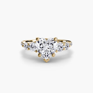 LabGrownDiamonds.com five stone pavé trellis engagement ring setting with heart-shaped yellow gold design, shown from top view.