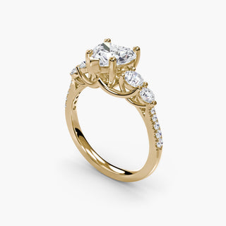 LabGrownDiamonds.com five-stone pavé trellis engagement ring setting with heart-shaped design, shown from four angles.