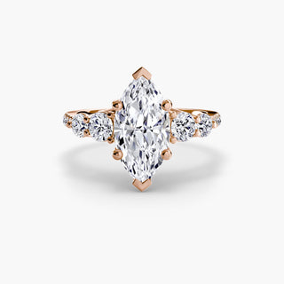 LabGrownDiamonds.com five stone pavé trellis engagement ring setting with marquise-shaped accents and detailed metalwork.