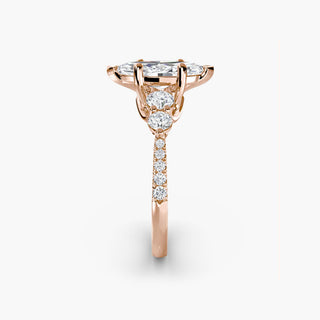 LabGrownDiamonds.com five stone pavé trellis engagement ring setting with marquise side stones, showcasing intricate metalwork and sparkling diamonds.