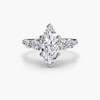 LabGrownDiamonds.com five stone pavé trellis engagement ring setting with marquise cut accents in white gold, viewed from above.