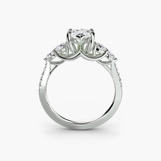 LabGrownDiamonds five stone pavé trellis engagement ring setting with marquise-shaped diamonds in white gold, front view.