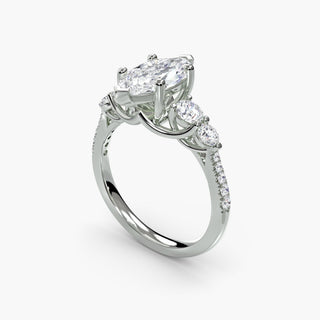 Five stone pavé trellis engagement ring setting with marquise-cut accents in white gold, crafted by LabGrownDiamonds.com.