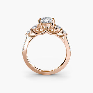 LabGrownDiamonds.com five stone pavé trellis engagement ring setting with oval-shaped stones, shown from the front.