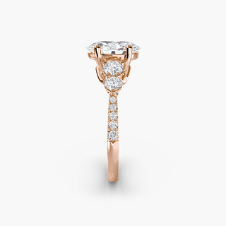 LabGrownDiamonds.com five stone pavé trellis engagement ring setting with oval side stones, showcasing intricate metalwork and sparkling diamonds.