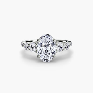 Oval five stone pavé trellis engagement ring setting in white gold with detailed diamond setting from LabGrownDiamonds.com