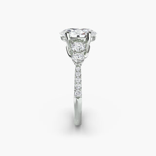LabGrownDiamonds five stone pavé trellis engagement ring setting with oval center stone and side accents in white gold.