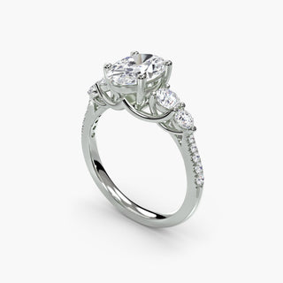 Five stone pavé trellis engagement ring setting with oval lab-grown diamonds in white gold, viewed from four angles.