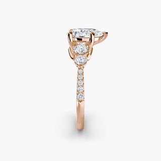 LabGrownDiamonds.com five stone pavé trellis engagement ring setting with pear-shaped side stones, showcasing intricate design.