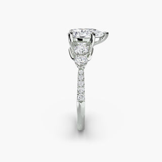 LabGrownDiamonds.com five stone pavé trellis engagement ring setting with pear-shaped center and side stones in white gold.