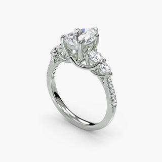 LabGrownDiamonds.com five stone pavé trellis engagement ring setting with pear-shaped center in white gold, shown from four angles.