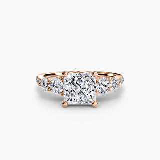 LabGrownDiamonds.com five stone pavé trellis engagement ring setting with princess cut accents, showcasing intricate metalwork design.