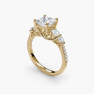 Five stone pavé trellis engagement ring setting from LabGrownDiamonds.com, featuring a gold band with five princess-cut diamonds.